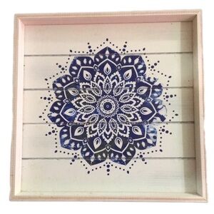 Framed Blue and White Mandala Art